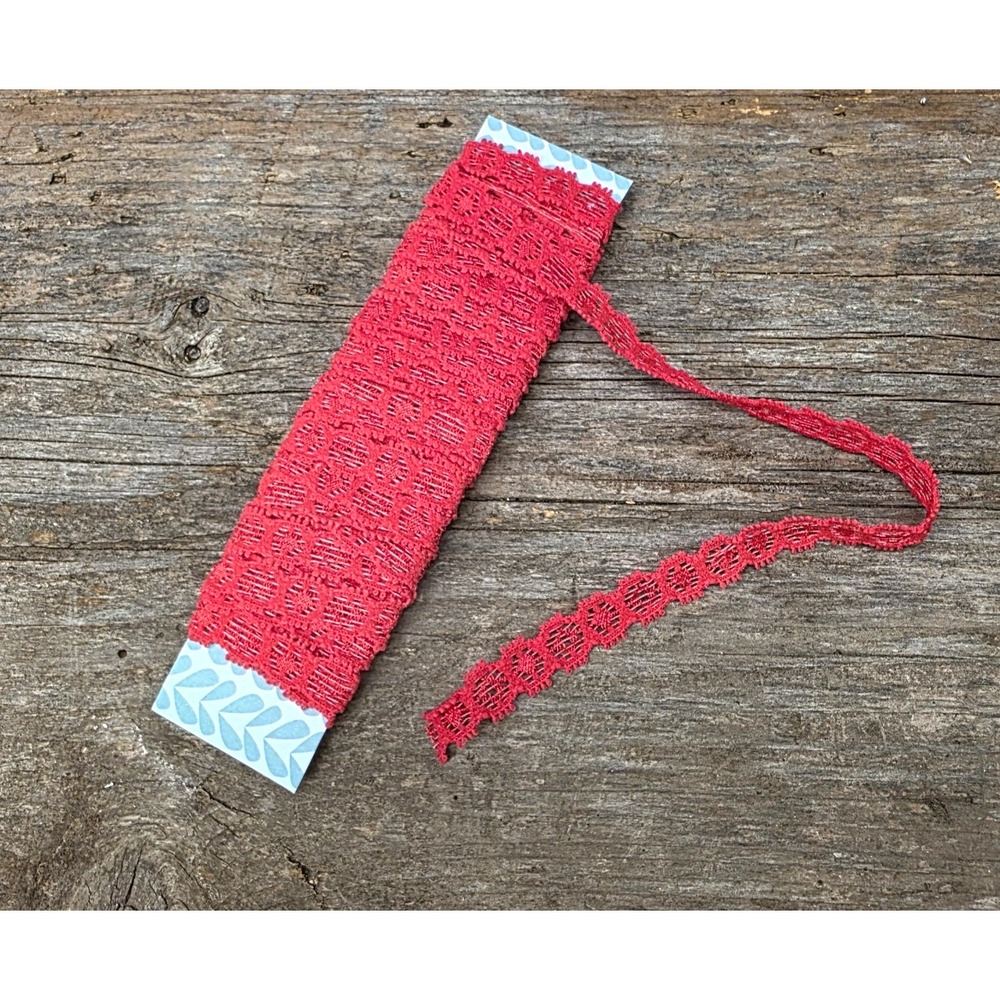 Vintage Red Stretch Lace Trim 5 Yards Journals Sewing Gifts 1/2" Crochet NOS